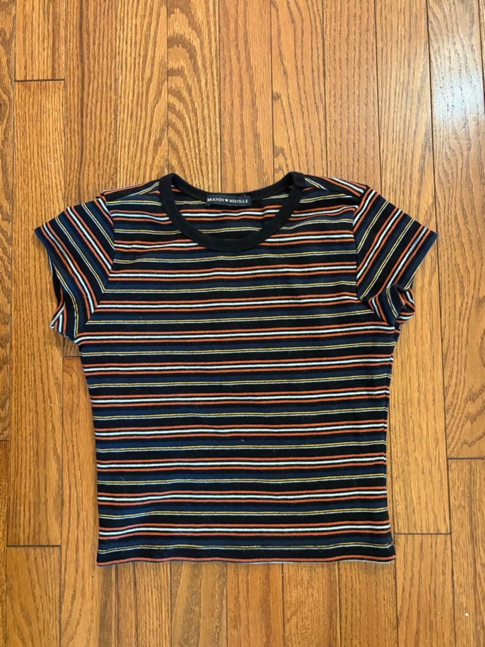 Brandy Melville Black Multicolor Striped Tee